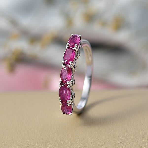 D'Joy Niassa Ruby (FF) And Moissanite 1.90 Ctw Ring In Platinum Over Sterling Silver