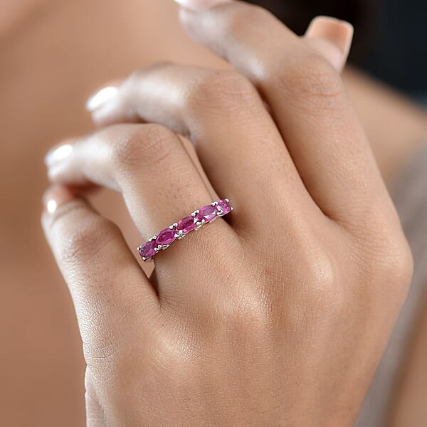 D'Joy Niassa Ruby (FF) And Moissanite 1.90 Ctw Ring In Platinum Over Sterling Silver