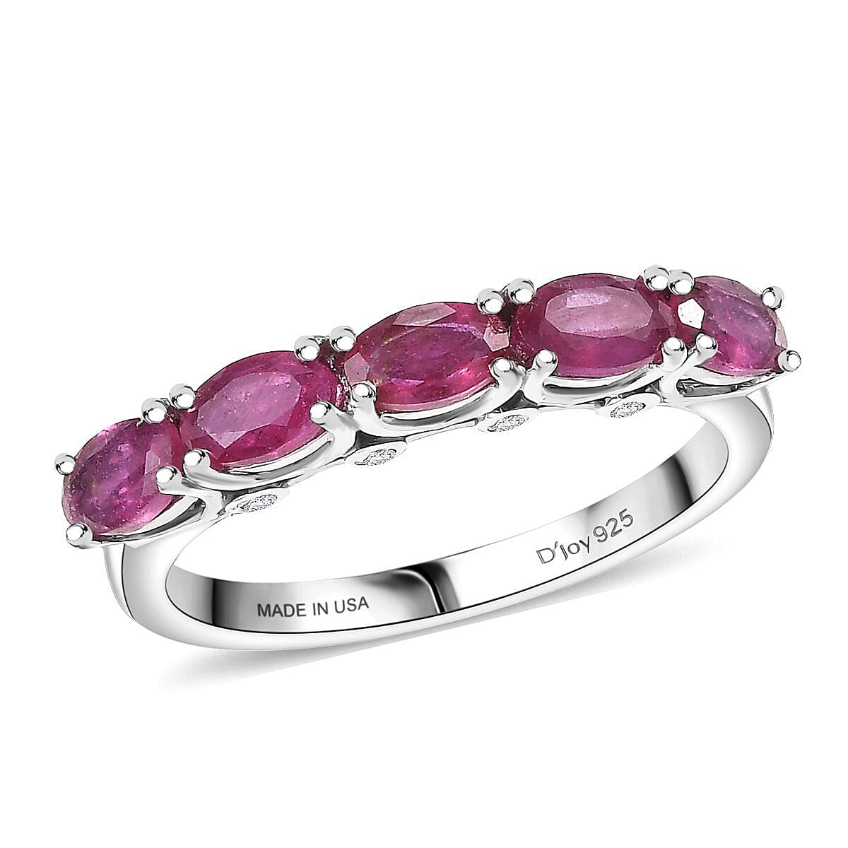 D'Joy Niassa Ruby (FF) and Moissanite 1.90 ctw Ring in Platinum Over Sterling Silver