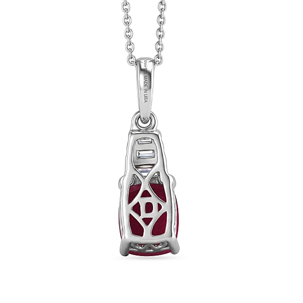 D'Joy Niassa Ruby (FF) And Moissanite 2.40 Ctw Crimson Passion Pendant Necklace In Rhodium Over Sterling Silver 20 Inches
