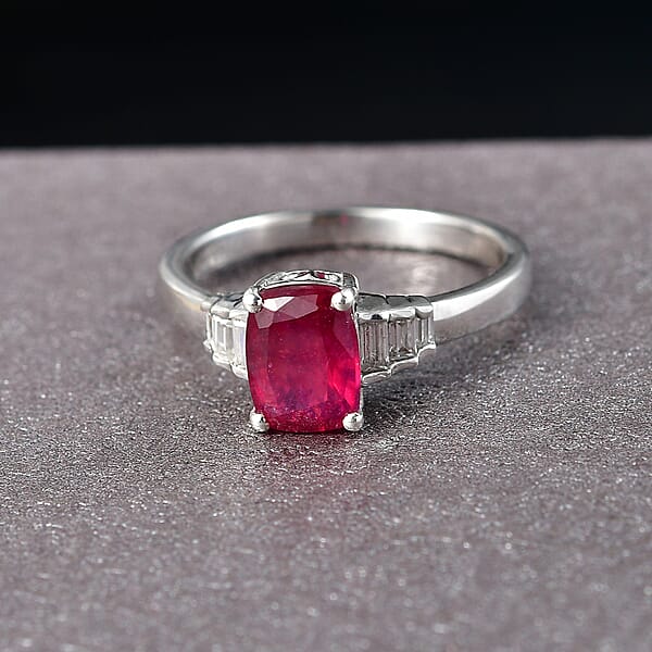 D'Joy Niassa Ruby (FF) And Moissanite 2.60 Ctw Crimson Passion Ring In Rhodium Over Sterling Silver