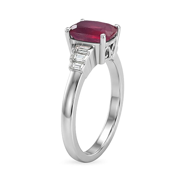 D'Joy Niassa Ruby (FF) And Moissanite 2.60 Ctw Crimson Passion Ring In Rhodium Over Sterling Silver