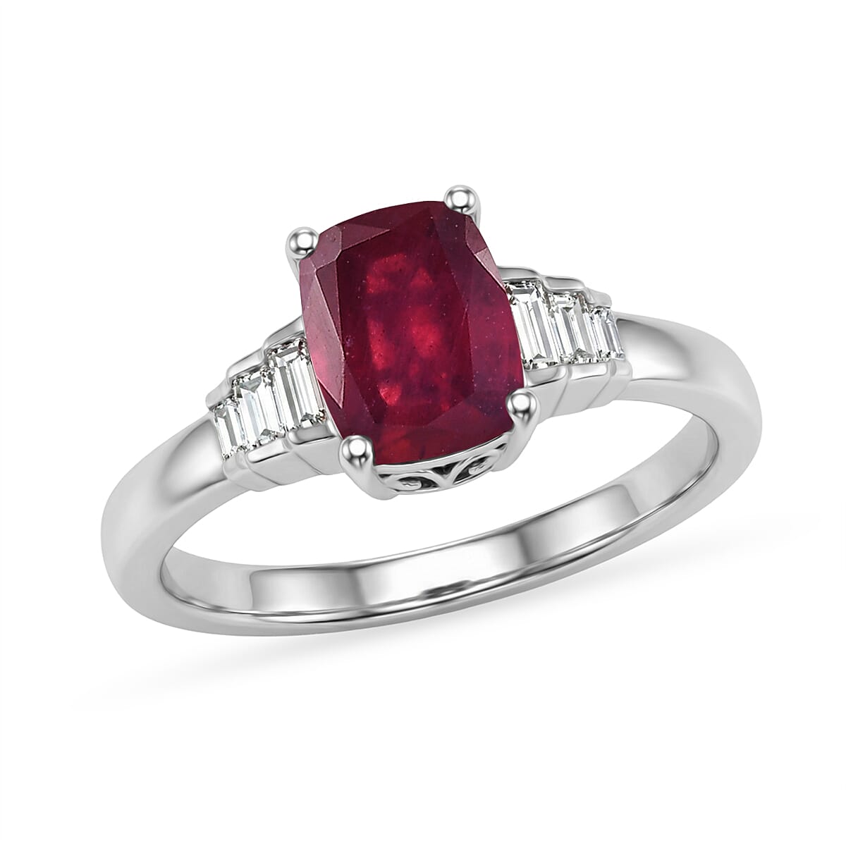 D'Joy Niassa Ruby (FF) and Moissanite 2.60 ctw Crimson Passion Ring in Rhodium Over Sterling Silver