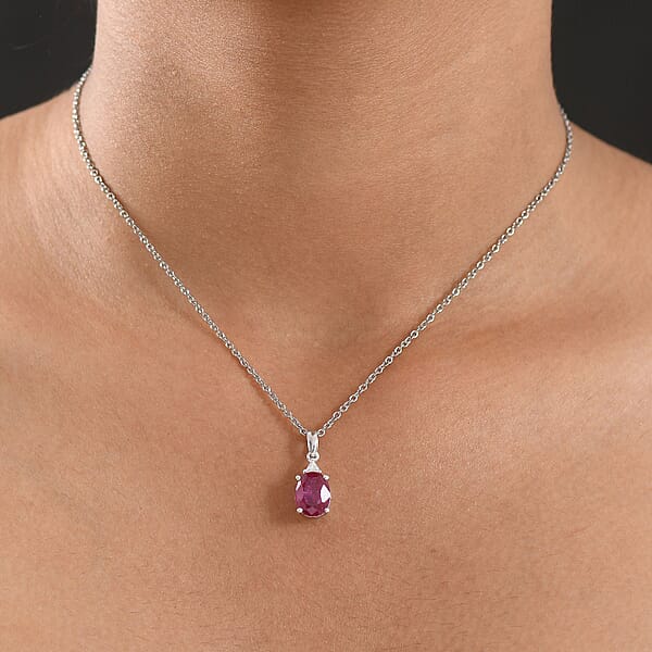 D'Joy Niassa Ruby (FF) And Moissanite 3.75 Ctw Trinity Of Elegance Pendant Necklace In Rhodium Over Sterling Silver 20 Inches