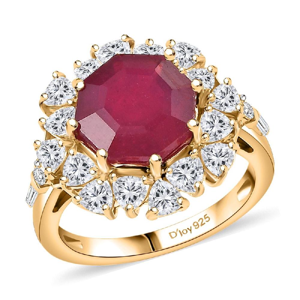 D'Joy Niassa Ruby (FF) and Moissanite 8.15 ctw Ring in 18K Vermeil Yellow Gold Over Sterling Silver