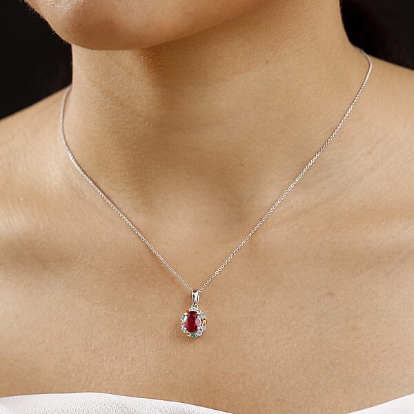 D'Joy Niassa Ruby (FF) And Multi Gemstone 2.45 Ctw Pendant Necklace In Rhodium Over Sterling Silver 20 Inches