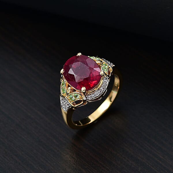 D'Joy Niassa Ruby (FF) And Multi Gemstone 6.00 Ctw Scarlet Majesty Ring In 18K Vermeil Yellow Gold Over Sterling Silver