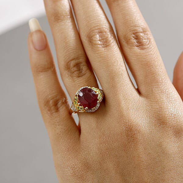 D'Joy Niassa Ruby (FF) And Multi Gemstone 6.00 Ctw Scarlet Majesty Ring In 18K Vermeil Yellow Gold Over Sterling Silver