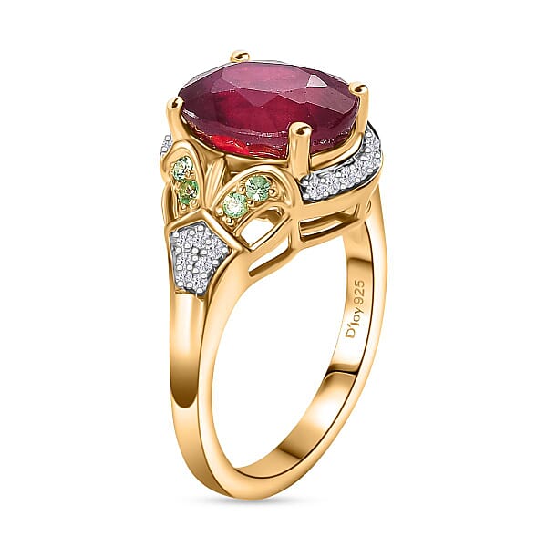D'Joy Niassa Ruby (FF) And Multi Gemstone 6.00 Ctw Scarlet Majesty Ring In 18K Vermeil Yellow Gold Over Sterling Silver