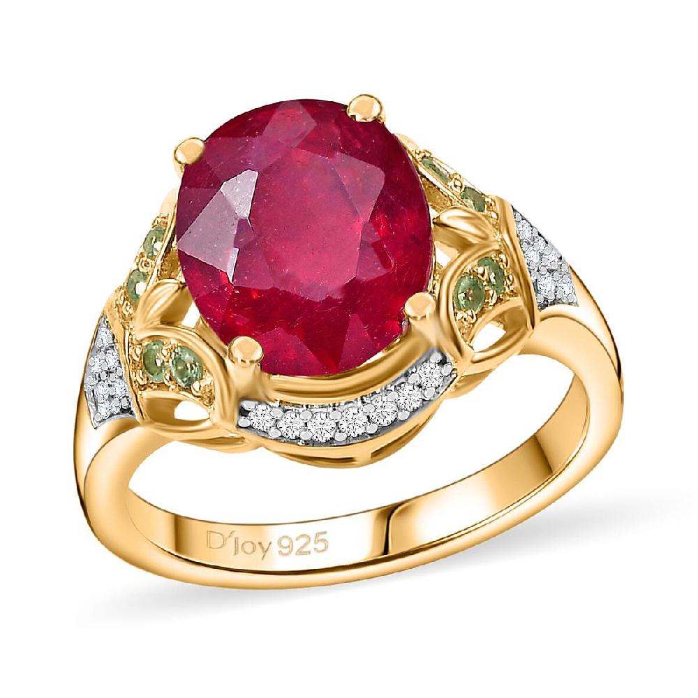 D'Joy Niassa Ruby (FF) and Multi Gemstone 6.00 ctw Scarlet Majesty Ring in 18K Vermeil Yellow Gold Over Sterling Silver