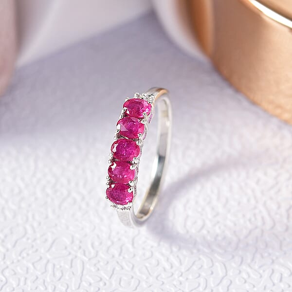 D'Joy Niassa Ruby (FF) And White Zircon 1.45 Ctw Ring In Rhodium Over Sterling Silver