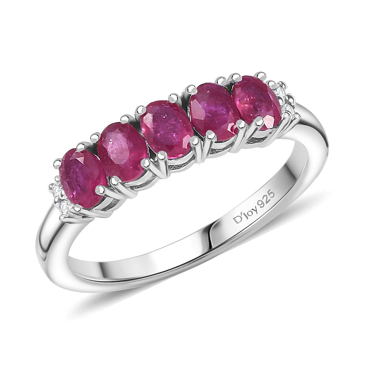D'Joy Niassa Ruby (FF) and White Zircon 1.45 ctw Ring in Rhodium Over Sterling Silver
