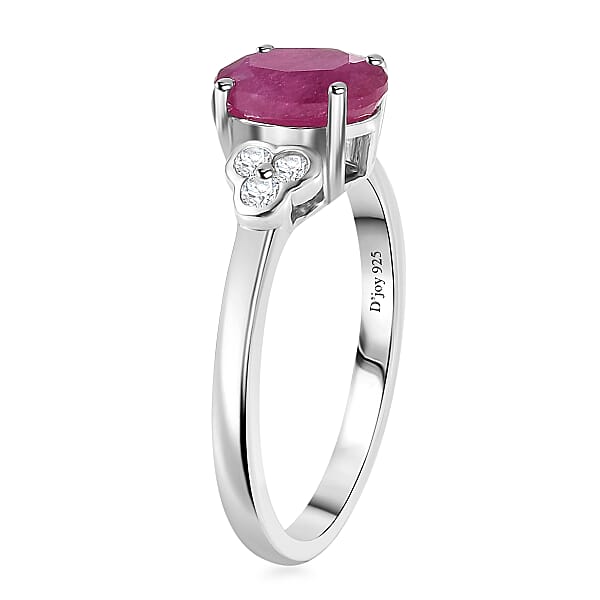 D'Joy Niassa Ruby (FF) And White Zircon 2.10 Ctw Ring In Platinum Over Sterling Silver