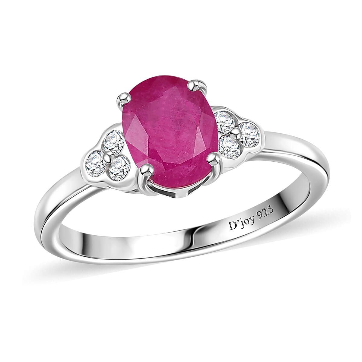 D'Joy Niassa Ruby (FF) and White Zircon 2.10 ctw Ring in Platinum Over Sterling Silver