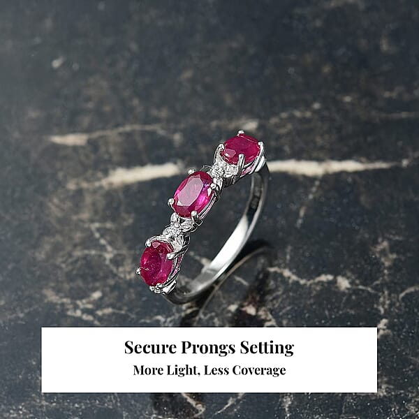 D’Joy Niassa Ruby (FF) And White Zircon 2.25 Ctw Four Leaf Clover Ring In Rhodium Over Sterling Silver