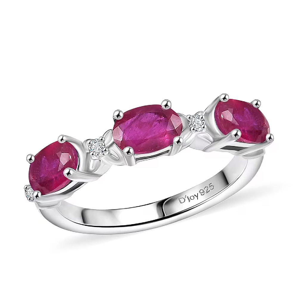 D’Joy Niassa Ruby (FF) and White Zircon 2.25 ctw Four Leaf Clover Ring in Rhodium Over Sterling Silver
