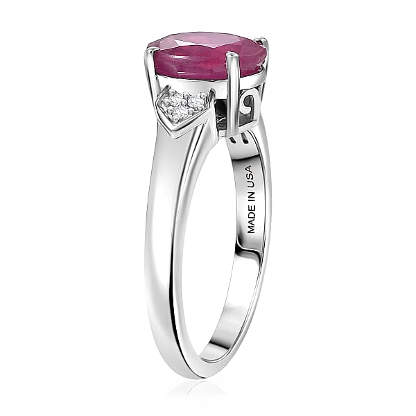 D'Joy Niassa Ruby (FF) And White Zircon 2.75 Ctw Ring In Platinum Over Sterling Silver