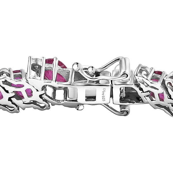D'Joy Niassa Ruby (FF) And White Zircon 25.75 Ctw Crimson Elegance Bracelet In Rhodium Over Sterling Silver (7.25 In)