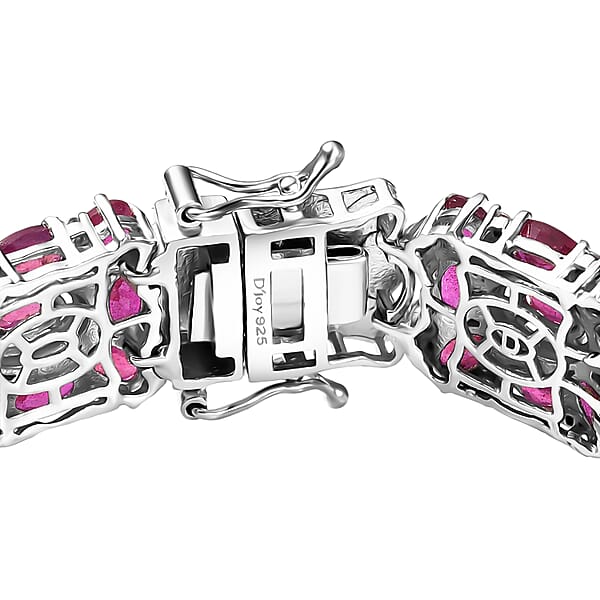 D'Joy Niassa Ruby (FF) And White Zircon 37.30 Ctw Art Deco Bracelet In Rhodium Over Sterling Silver (6.50 In)