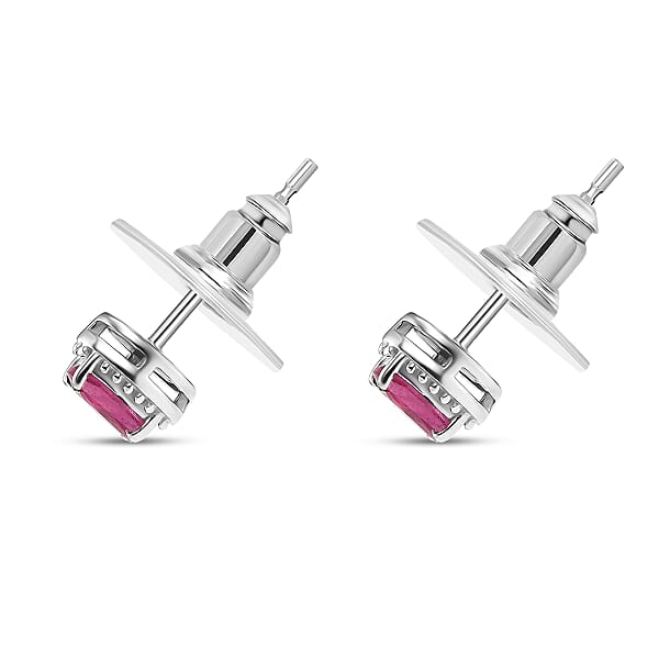 D'Joy Niassa Ruby (FF) White Zircon 3.10 Ctw Sea Waves Stud Earrings Ring And Pendant Necklace 20 Inches In Rhodium Over Sterling Silver
