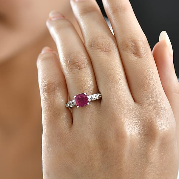 D'Joy Niassa Ruby (FF) White Zircon Ring In Platinum Over Sterling Silver 2.50 Ctw