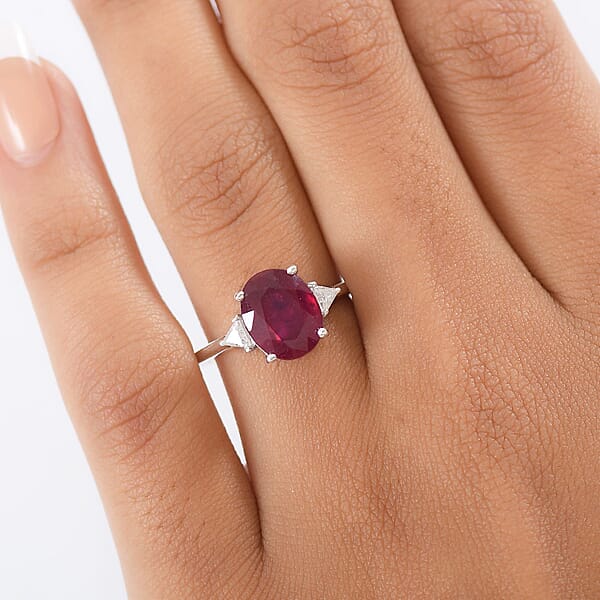 D'Joy Niassa Ruby Moissanite Trinity Ring In Rhodium Over Sterling Silver 4.00 Ctw