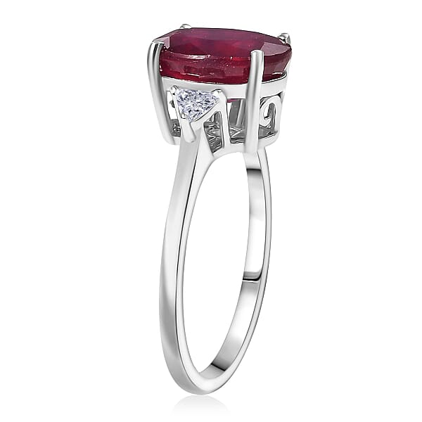 D'Joy Niassa Ruby Moissanite Trinity Ring In Rhodium Over Sterling Silver 4.00 Ctw