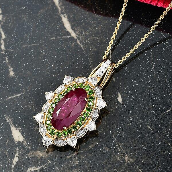 D' Joy Niassa Ruby Multi Gemstone Heart Pendant Necklace In 18K Vermeil YG Over Sterling Silver 6.50 Ctw (20 Inches)