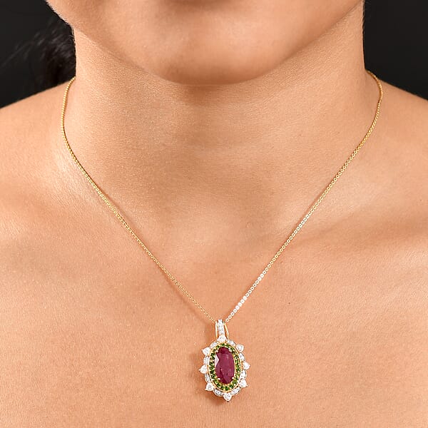D' Joy Niassa Ruby Multi Gemstone Heart Pendant Necklace In 18K Vermeil YG Over Sterling Silver 6.50 Ctw (20 Inches)