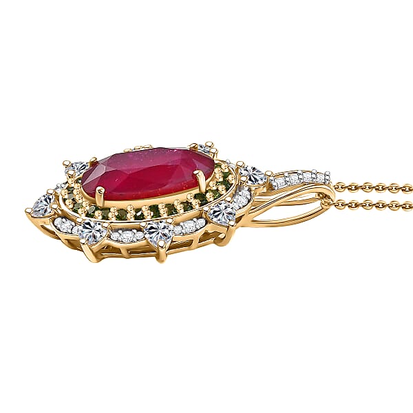 D' Joy Niassa Ruby Multi Gemstone Heart Pendant Necklace In 18K Vermeil YG Over Sterling Silver 6.50 Ctw (20 Inches)