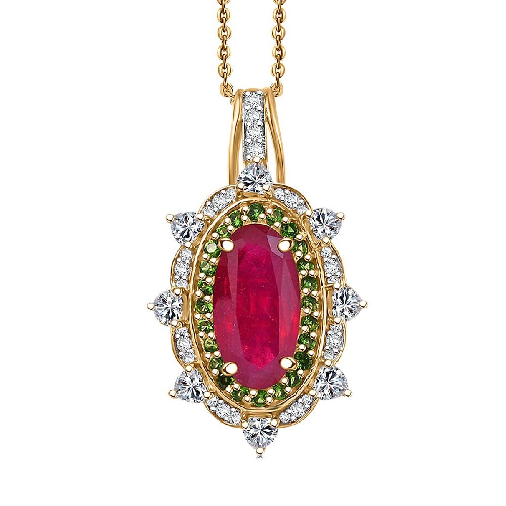 D' Joy Niassa Ruby Multi Gemstone Heart Pendant Necklace in 18K Vermeil YG Over Sterling Silver 6.50 ctw (20 Inches)