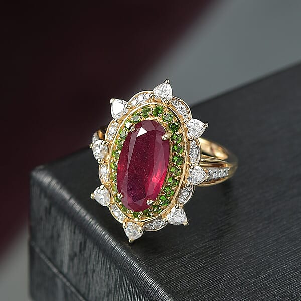 D Joy Niassa Ruby Multi Gemstone Heart Ring In 18K Vermeil YG Over Sterling Silver 6.50 Ctw