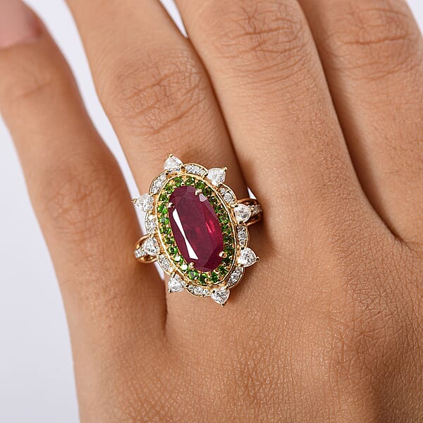 D Joy Niassa Ruby Multi Gemstone Heart Ring In 18K Vermeil YG Over Sterling Silver 6.50 Ctw