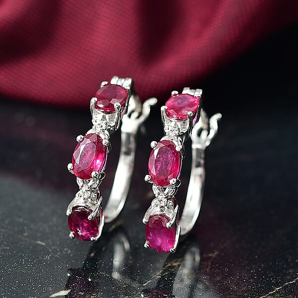 D'Joy Niassa Ruby White Zircon Hoop Earrings In Rhodium Over Sterling Silver 3.80 Ctw