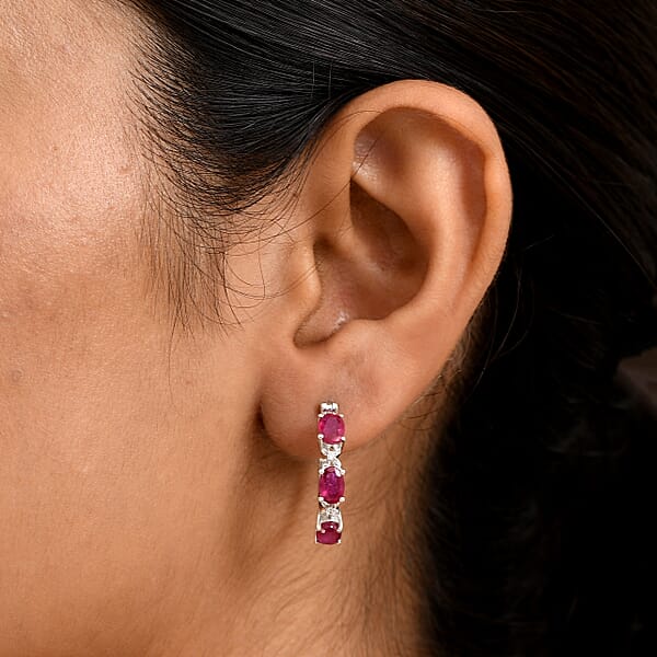 D'Joy Niassa Ruby White Zircon Hoop Earrings In Rhodium Over Sterling Silver 3.80 Ctw
