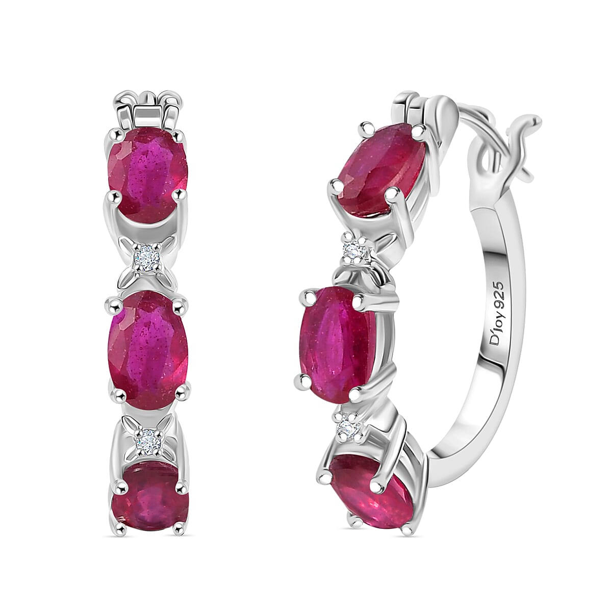 D'Joy Niassa Ruby White Zircon Hoop Earrings in Rhodium Over Sterling Silver 3.80 ctw