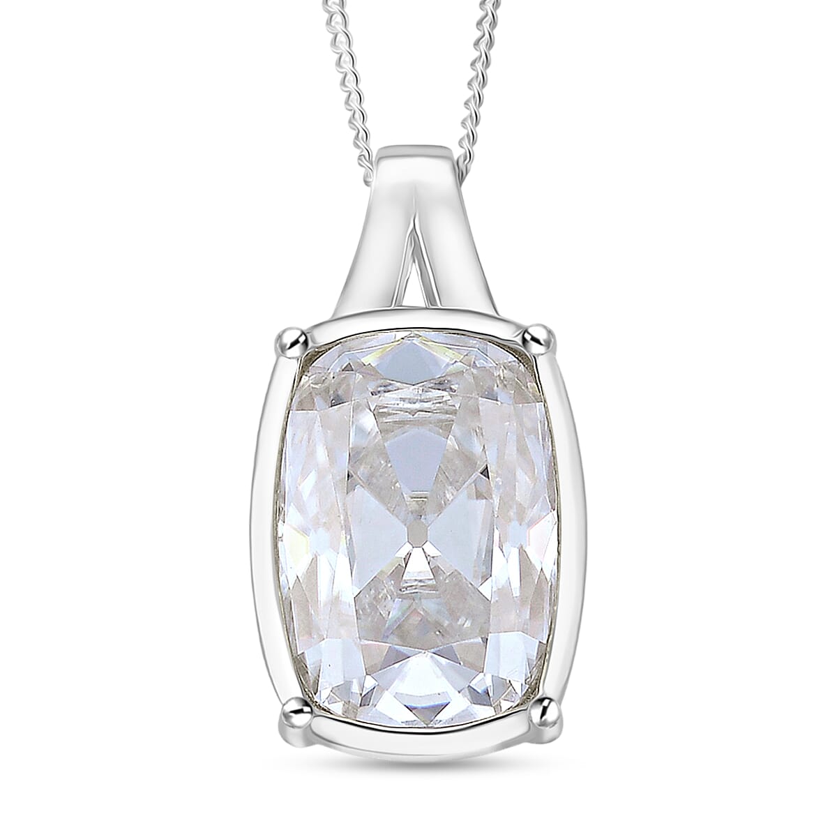 D'Joy Old Mine Cut Moissanite 10.00 ctw Pendant Necklace in Rhodium Over Sterling Silver 18 Inches