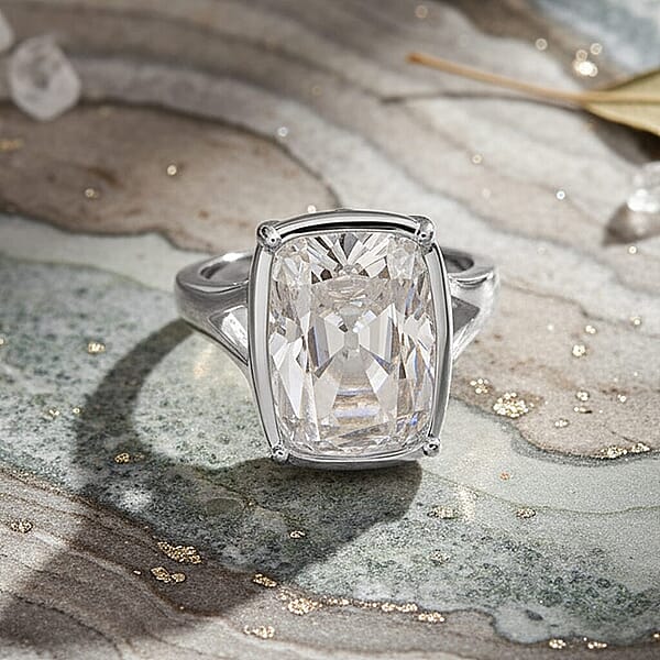 D'Joy Old Mine Cut Moissanite 10.00 Ctw Ring In Rhodium Over Sterling Silver