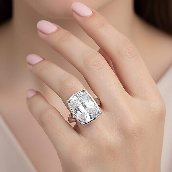 D'Joy Old Mine Cut Moissanite 10.00 Ctw Ring In Rhodium Over Sterling Silver