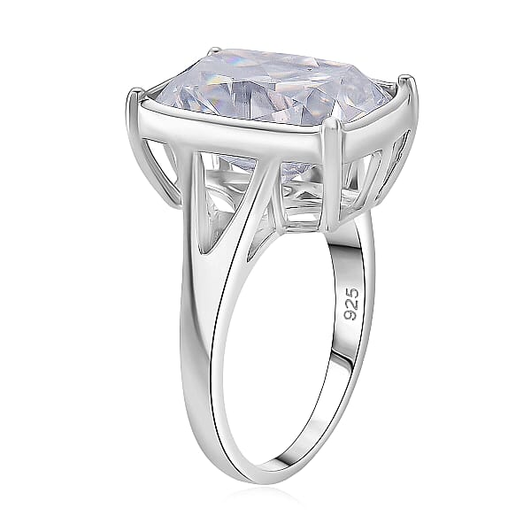 D'Joy Old Mine Cut Moissanite 10.00 Ctw Ring In Rhodium Over Sterling Silver