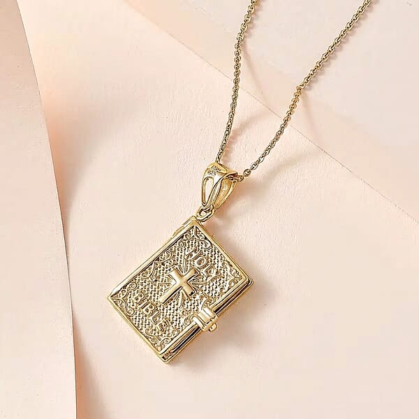 D'Joy Openable Holy Cross Bible Pendant Necklace In 18K Vermeil YG Over Sterling Silver 2.63 Grams (20 Inches)
