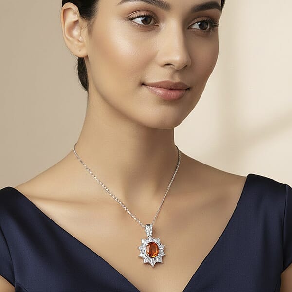 D'Joy Orange Kyanite Moissanite Pendant Necklace In Rhodium Over Sterling Silver 5.00 Ctw (18 Inches)