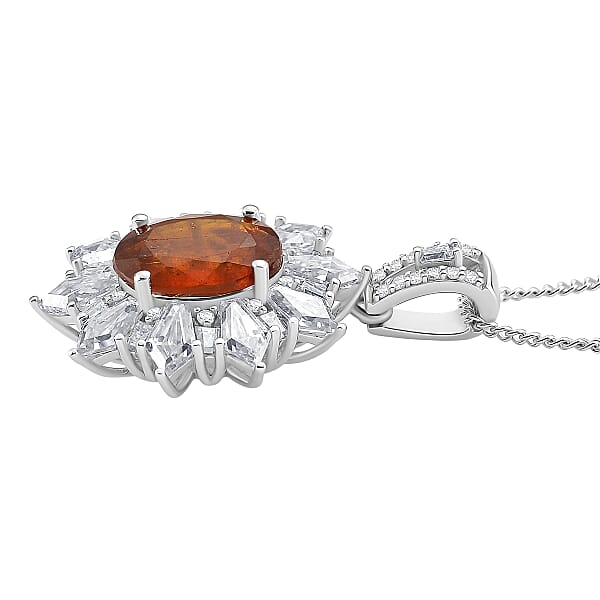 D'Joy Orange Kyanite Moissanite Pendant Necklace In Rhodium Over Sterling Silver 5.00 Ctw (18 Inches)