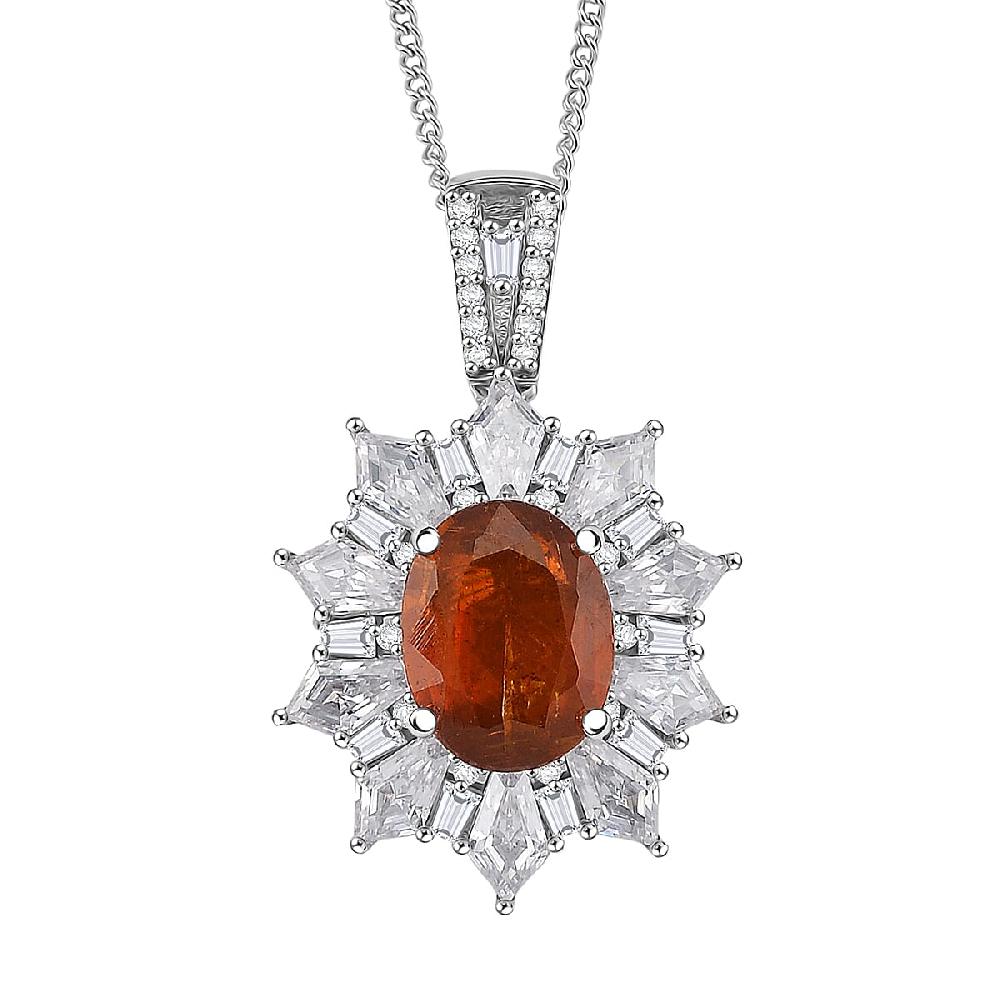 D'Joy Orange Kyanite Moissanite Pendant Necklace in Rhodium Over Sterling Silver 5.00 ctw (18 Inches)