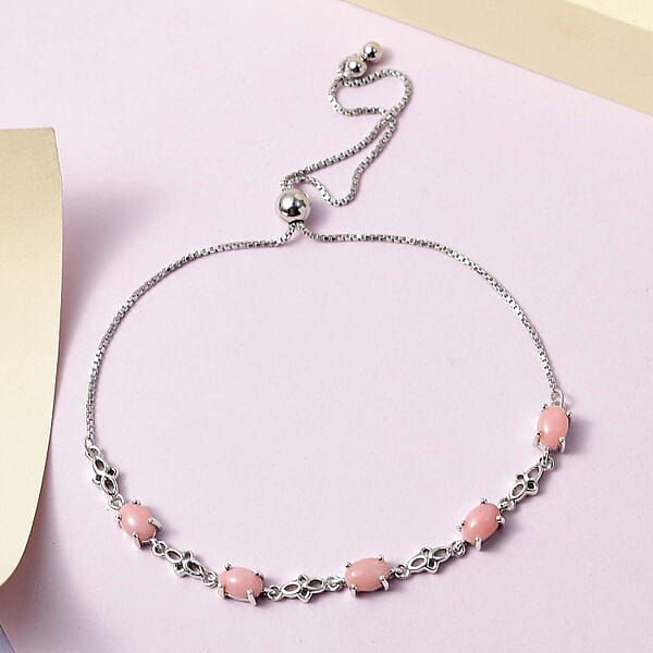 D'Joy Oregon Peach Opal 1.85 Ctw Bolo Bracelet In Platinum Over Sterling Silver