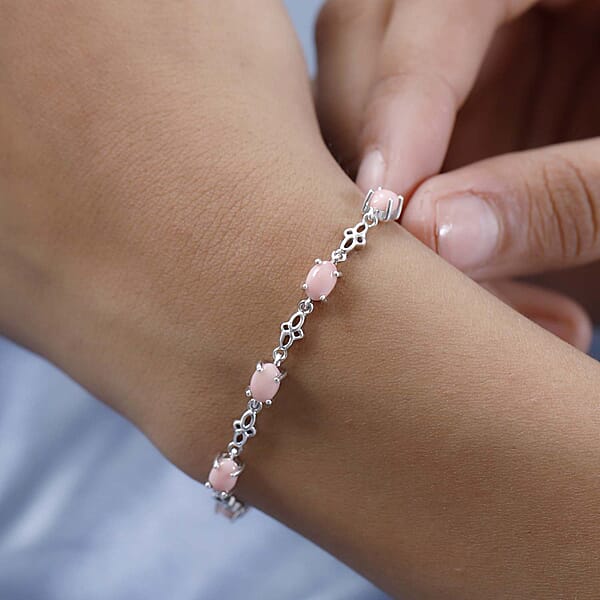 D'Joy Oregon Peach Opal 1.85 Ctw Bolo Bracelet In Platinum Over Sterling Silver
