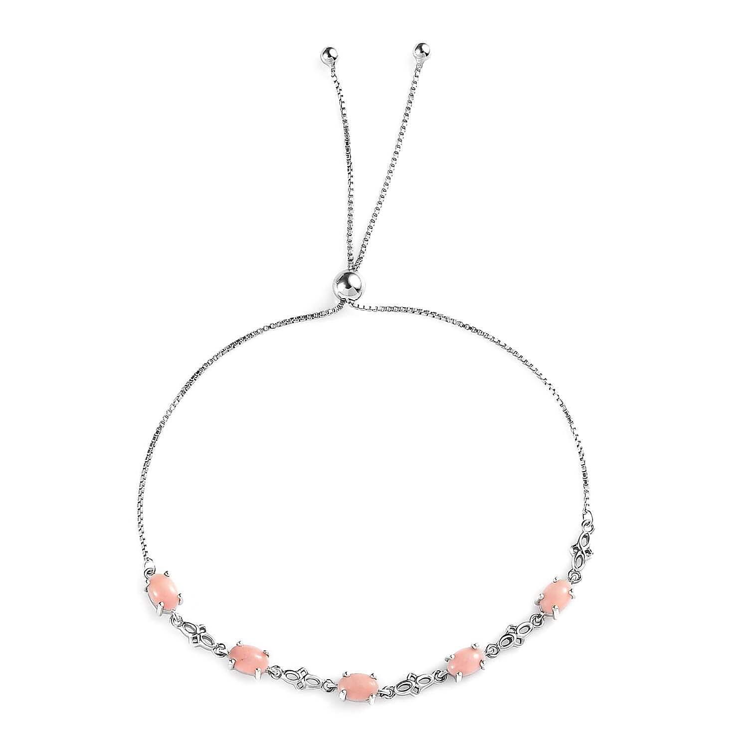 D'Joy Oregon Peach Opal 1.85 ctw Bolo Bracelet in Platinum Over Sterling Silver