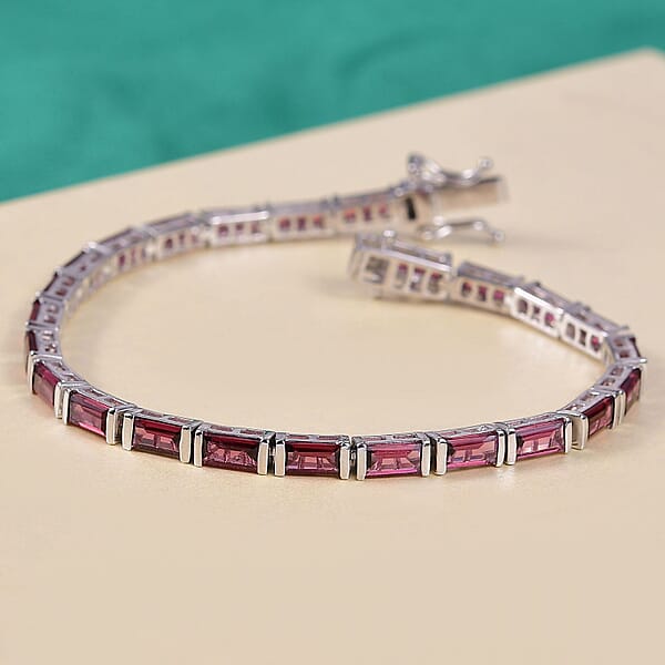 D'Joy Orissa Rhodolite Garnet 11.25 Ctw Art Deco Bracelet In Rhodium Over Sterling Silver (7.25 In)