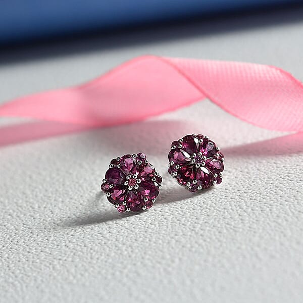 D'Joy Orissa Rhodolite Garnet 2.90 Ctw Earrings In Platinum Over Sterling Silver