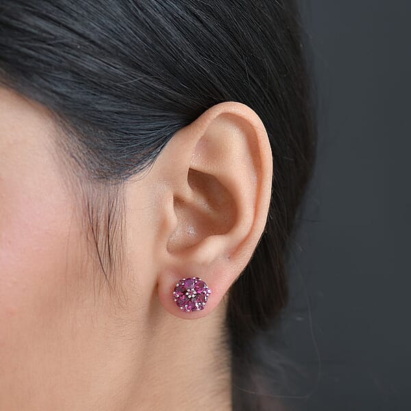 D'Joy Orissa Rhodolite Garnet 2.90 Ctw Earrings In Platinum Over Sterling Silver